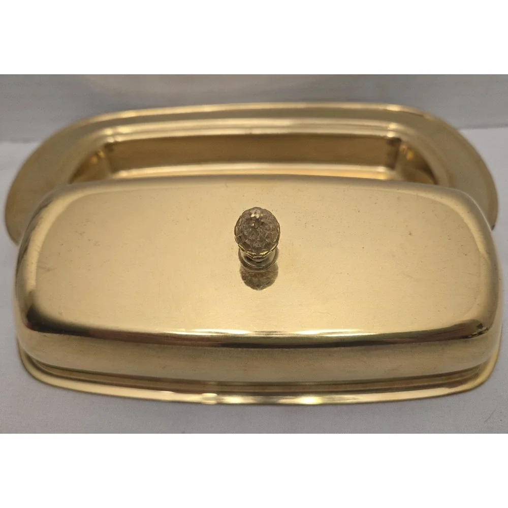 Vintage Oneida Tudor Plate Gold Plated Covered Butter Dish with Lid